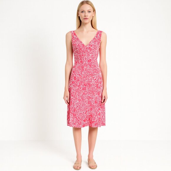 Diane von Furstenberg Silk Pink Floral V-Neck Gathered Sides Knee Length Dress 4 - Picture 1 of 12